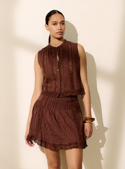 Women's Skirt Fluid Lightweight Openwork Rayon Blend - Brown