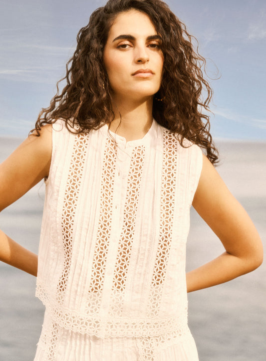 Women's Blouse Chiffon Georgette Lightweight Openwork - Ecru
