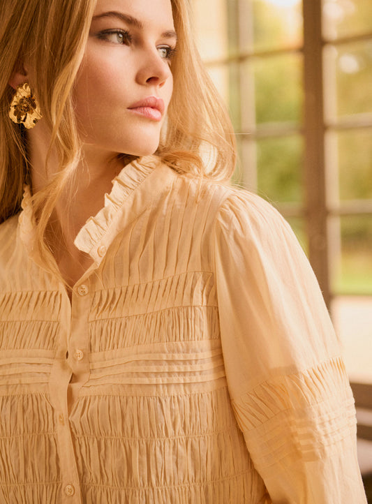 Women's Button-Down Blouse 100% Cotton Poplin - Mint Leaf Ble