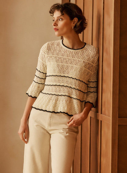Women's Pullover 100% Cotton Knit Fabric, Soft - Ecru