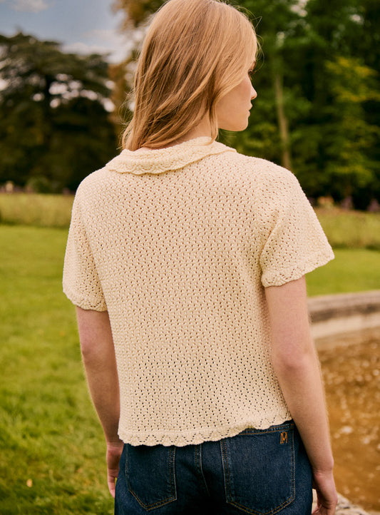 Women's Cardigan Merino Wool Knit Fabric With Cozy Weave - Ecru