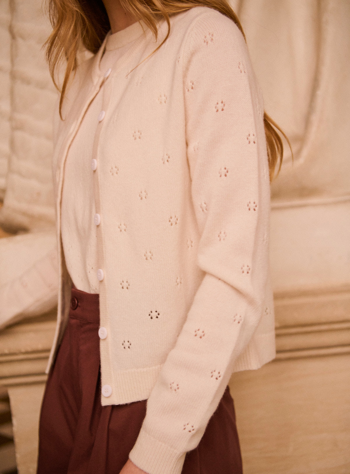 Petite Mendigote | Myriam Openwork Cardigan Vest - Ecru