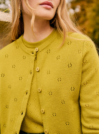 Women Cardigan Fine Knit Merino Wool Blend - Pistache