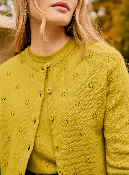 Women Cardigan Fine Knit Merino Wool Blend - Pistache