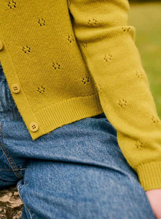 Women Cardigan Fine Knit Merino Wool Blend - Pistache