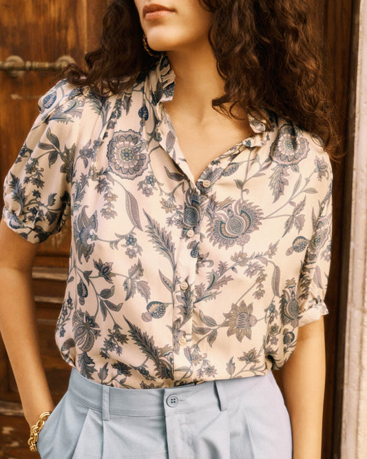 Women's Blouse Georgette Crepe Satin Finish - Ecru