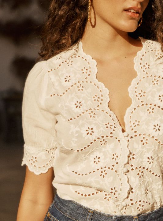 Women's Button-Down Blouse 100 Percent Cotton Poplin - Ecru