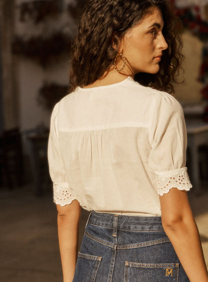Women's Button-Down Blouse 100 Percent Cotton Poplin - Ecru