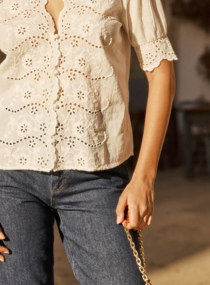 Women's Button-Down Blouse 100 Percent Cotton Poplin - Ecru
