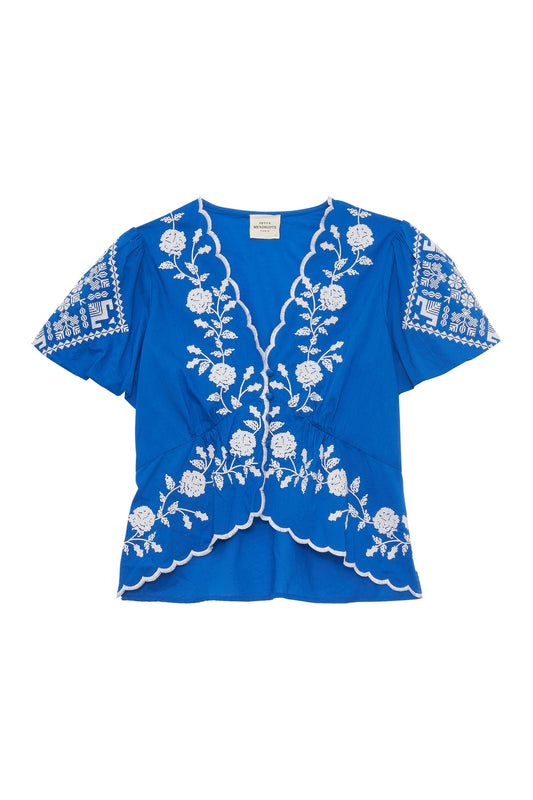 Women Blouse Lace Embroidered Sheer Georgette - Sea