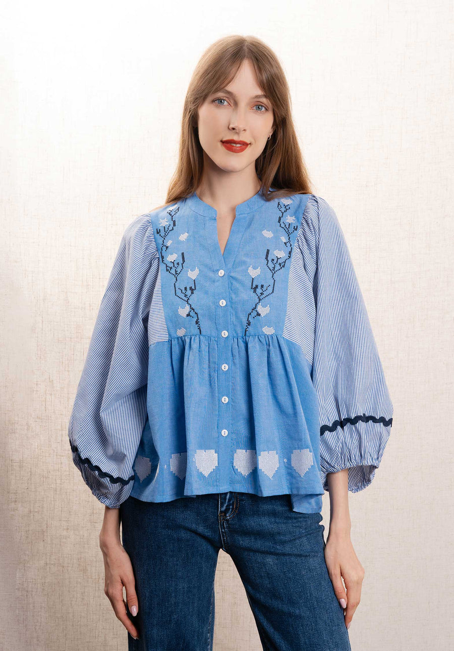 Blouse Vn010 Bleu