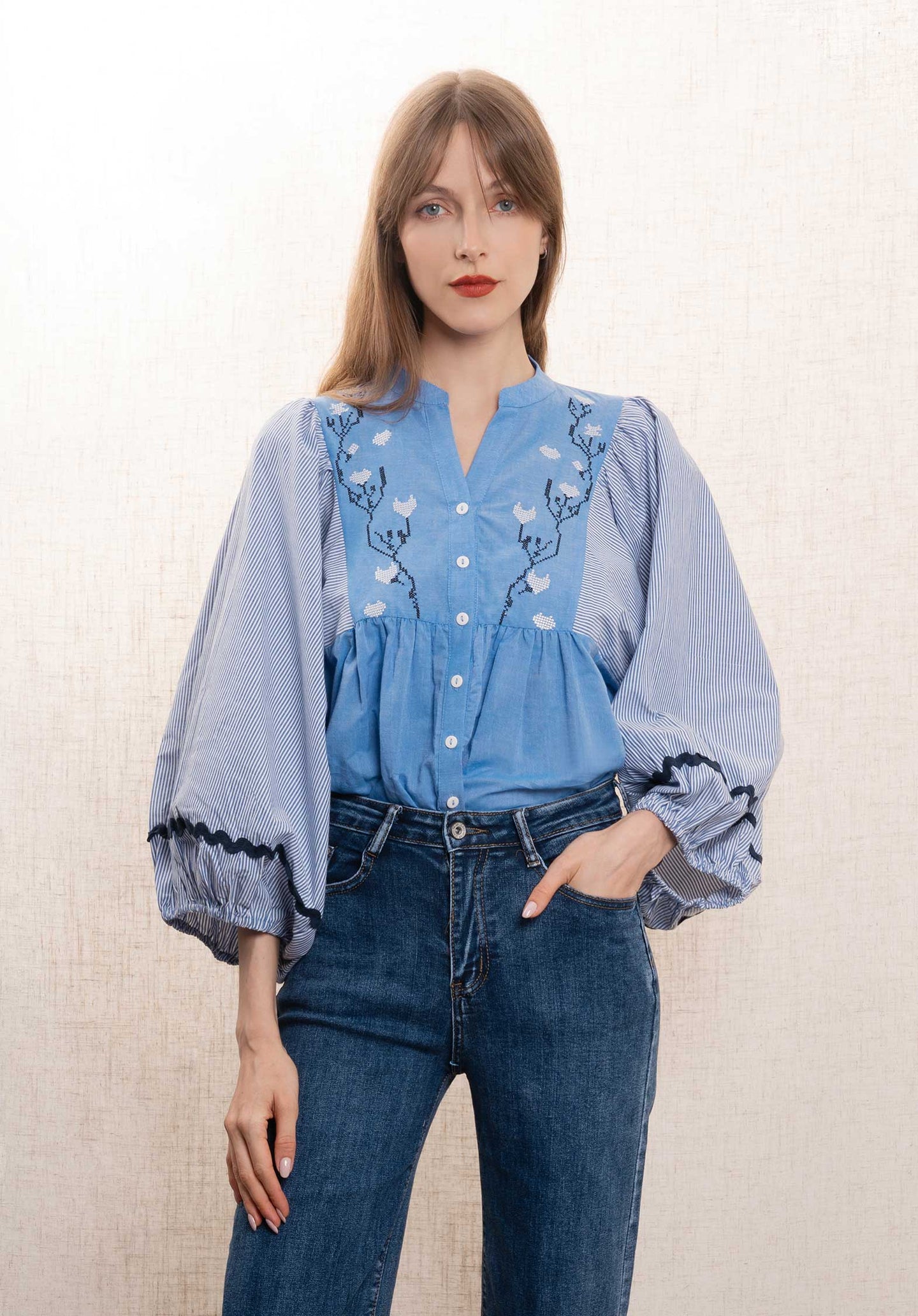 Blouse Vn010 Bleu