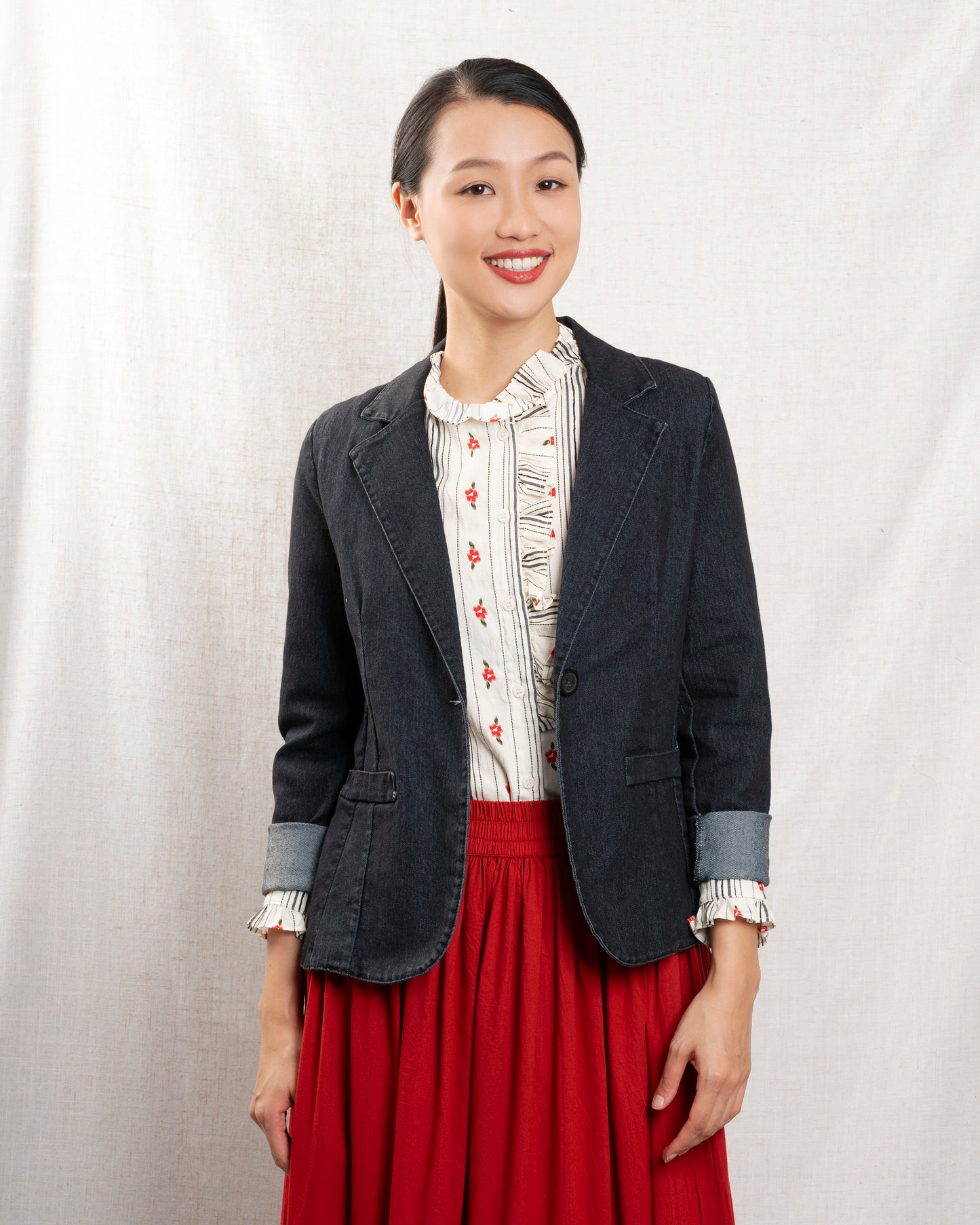 Unisex Oversized Classic Denim Jacket Denim - Black