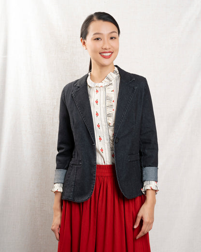 Unisex Oversized Classic Denim Jacket Denim - Black