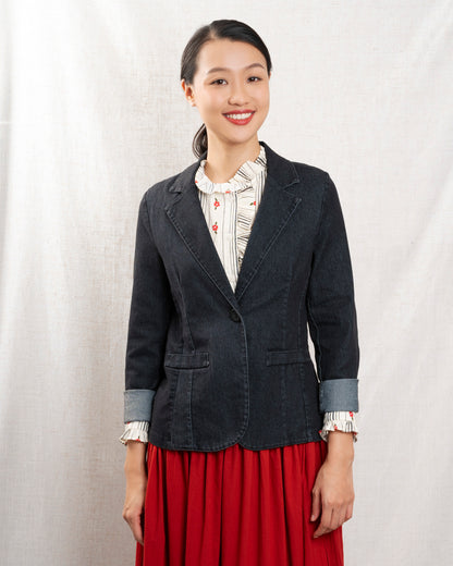 Unisex Oversized Classic Denim Jacket Denim - Black