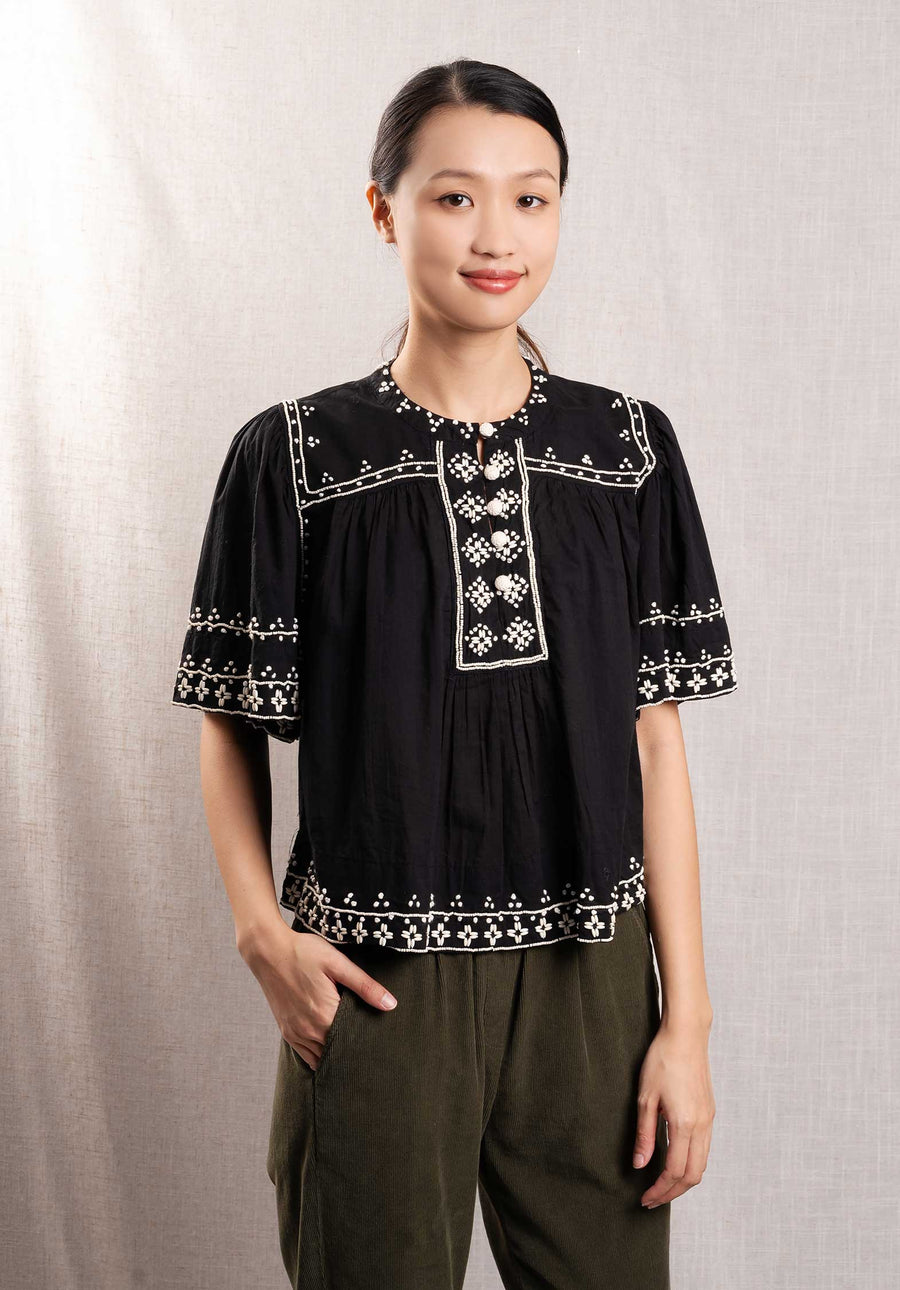 Blouse Mille Emb Sslv Aw24-121 Black