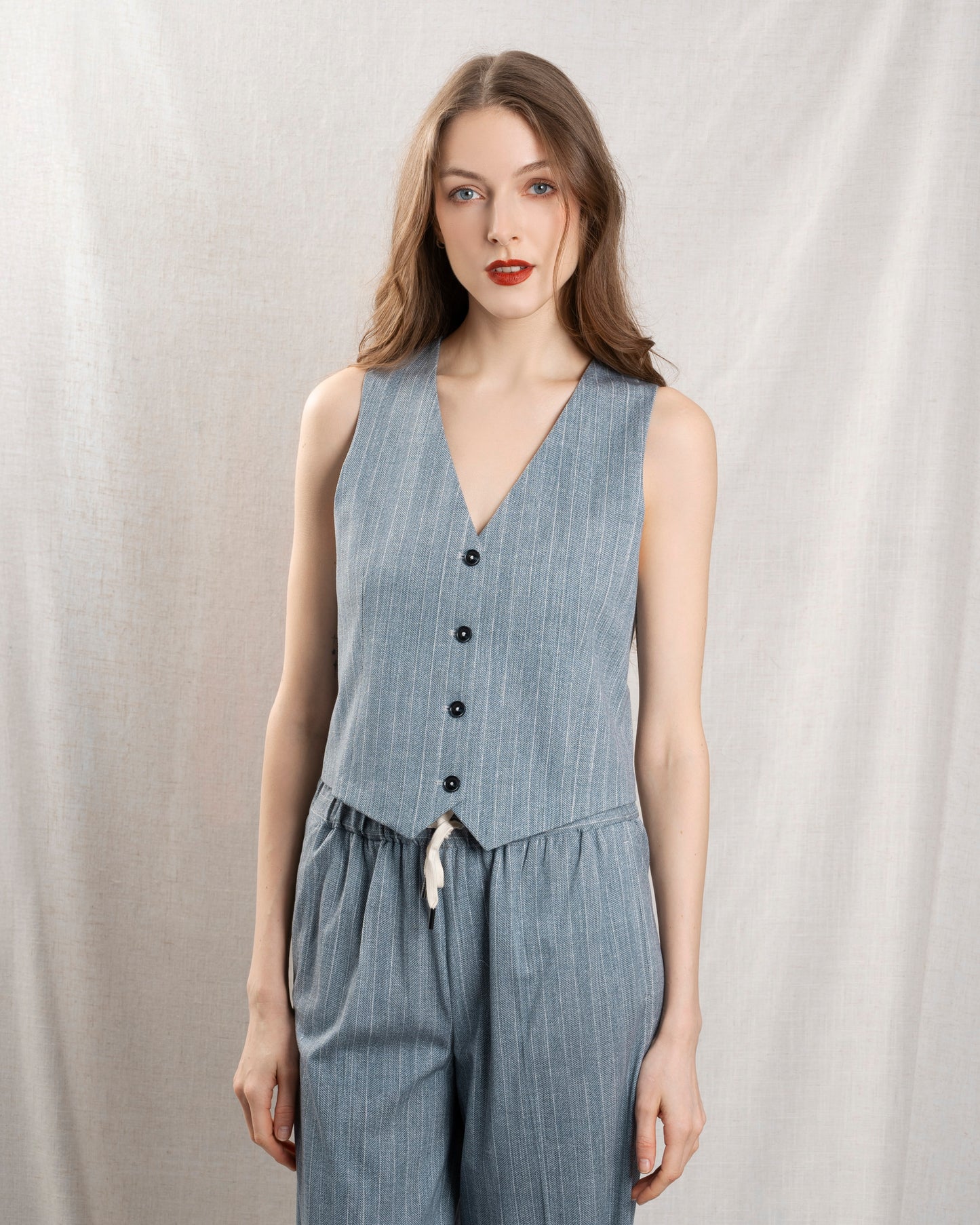Women's Gilet 100% Cotton Poplin Weave - Azure Blue Blu-Ls