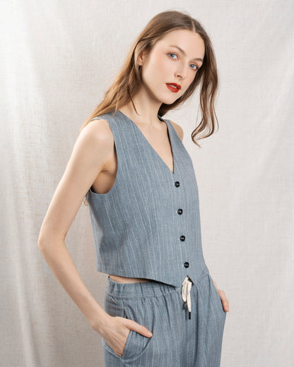Women's Gilet 100% Cotton Poplin Weave - Azure Blue Blu-Ls