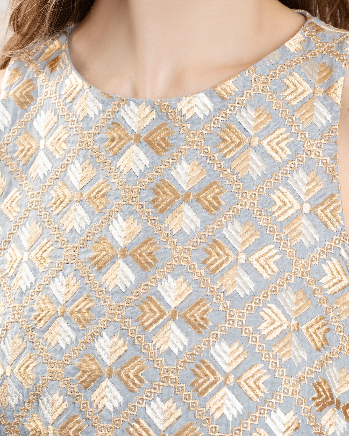 Women's Button-Down Blouse 100% Cotton - Light-Grey-Gold