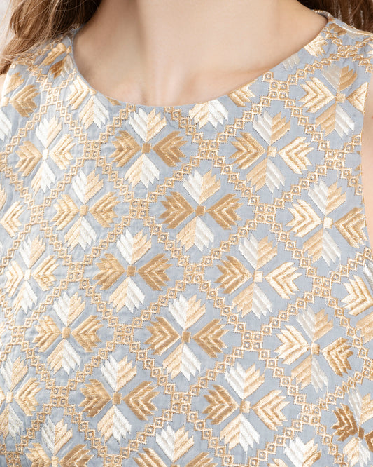 Women's Button-Down Blouse 100% Cotton - Light-Grey-Gold