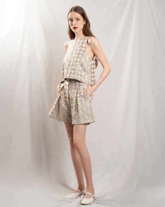 Women's Button-Down Blouse 100% Cotton - Light-Grey-Gold
