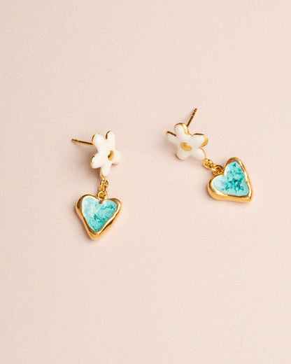 Earring Daisy Ear White-Green-Gold