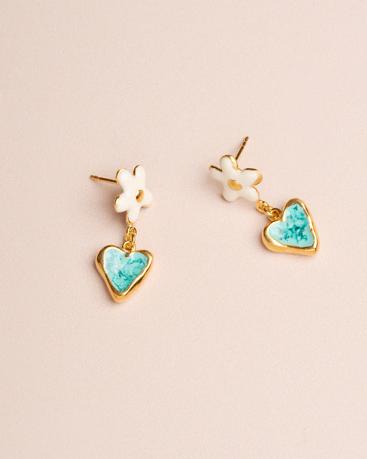 Earring Daisy Ear White-Green-Gold
