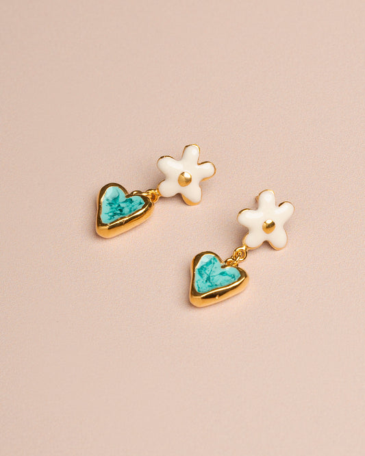 Earring Daisy Ear White-Green-Gold