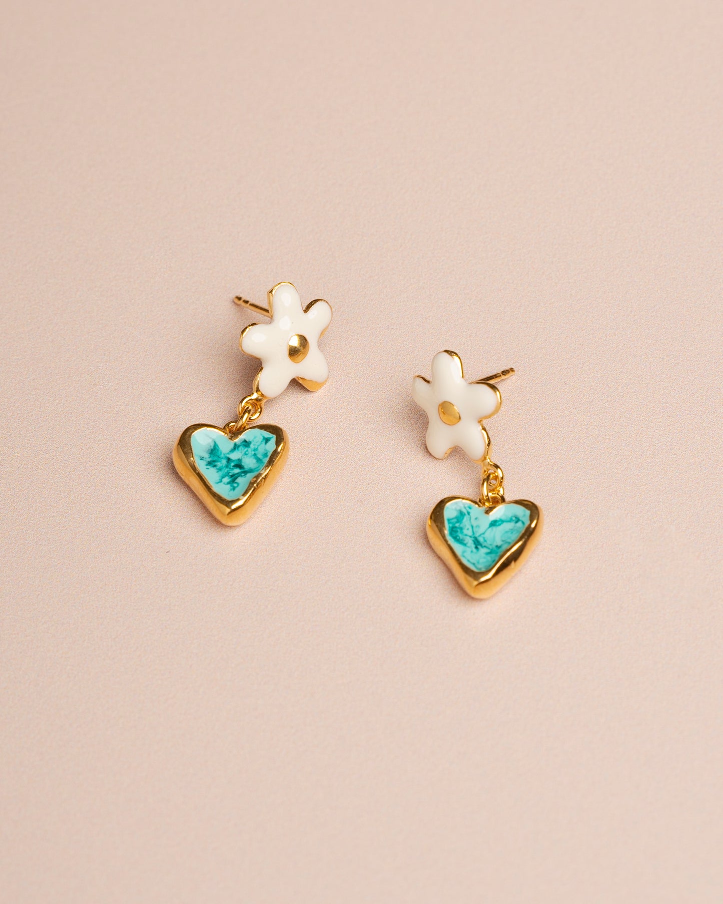 Earring Daisy Ear White-Green-Gold