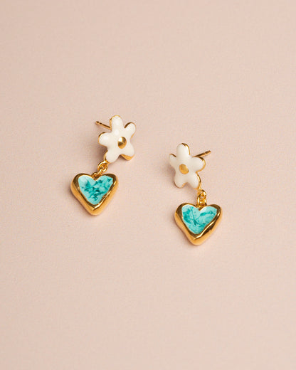 Earring Daisy Ear White-Green-Gold