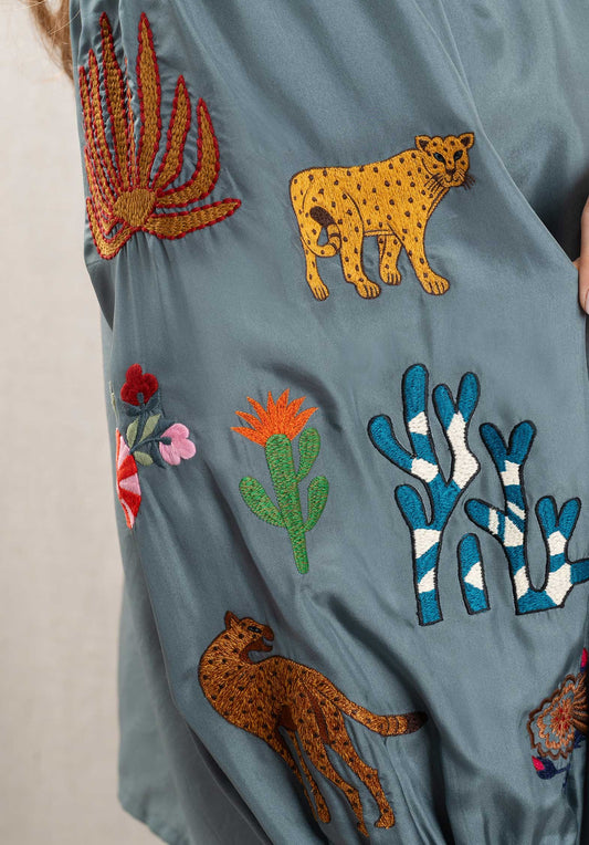 Blouse Silk Lt Congo Sh Grey-Blue-Multi