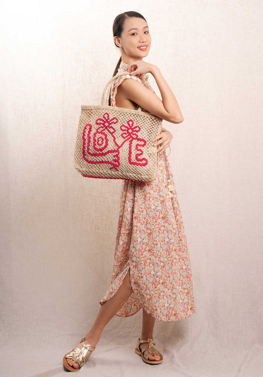 Beach Bag Flower Love Smal Nat