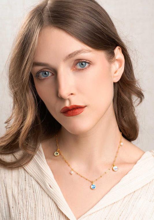 Necklace Bl Happy Face Pe Gold-Multi