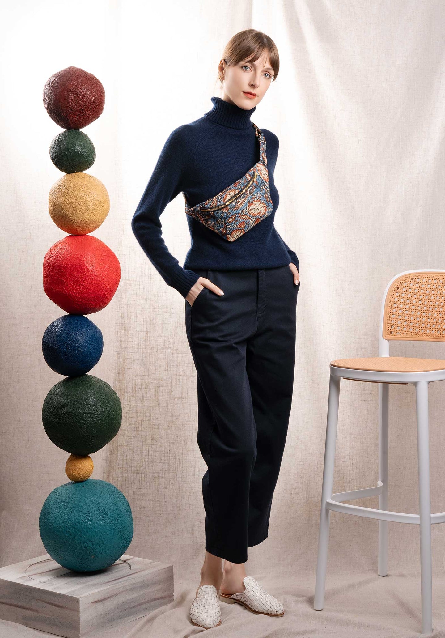 Turtleneck Knitted Anchor Roll Navy