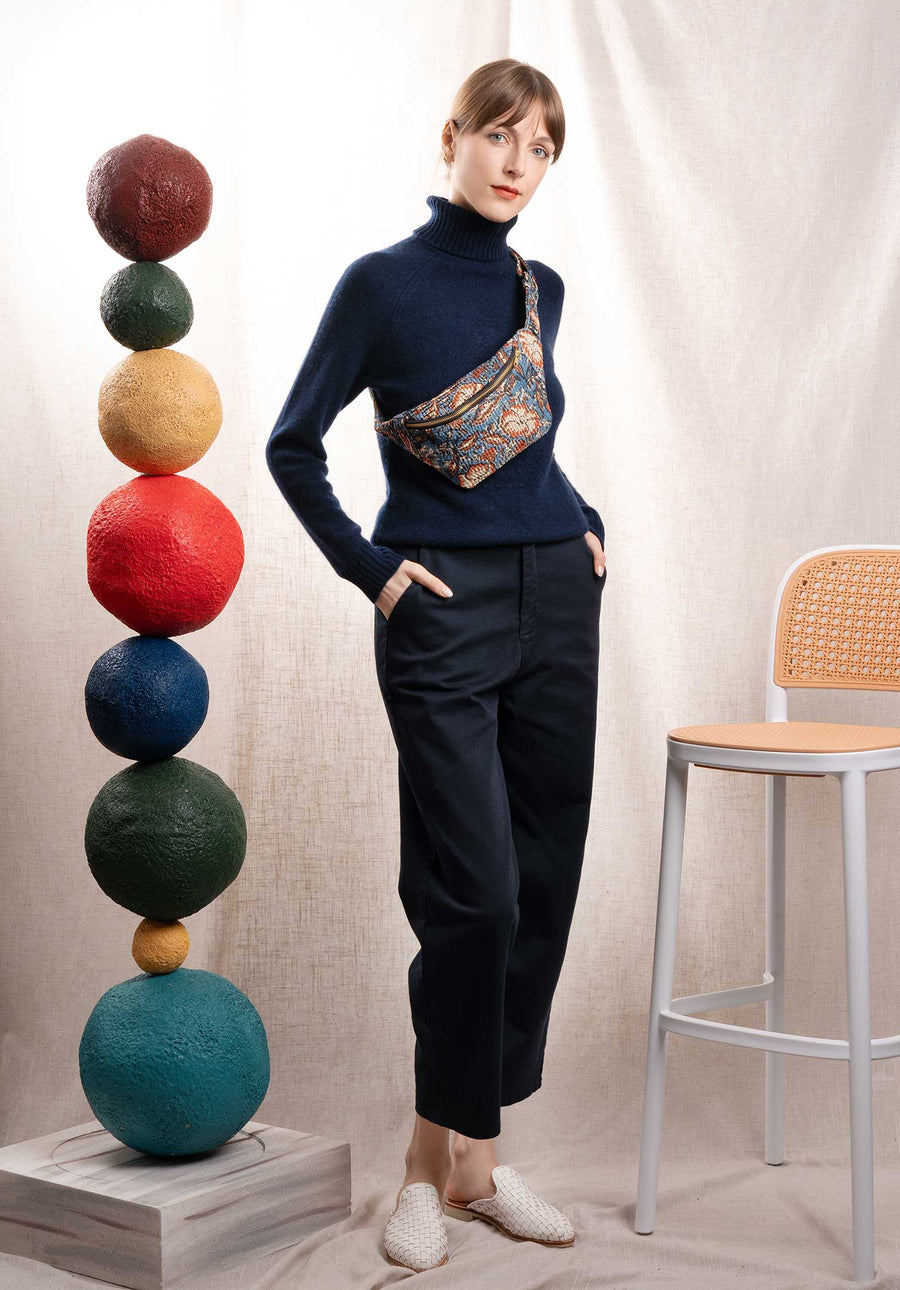 Turtleneck Knitted Anchor Roll Navy