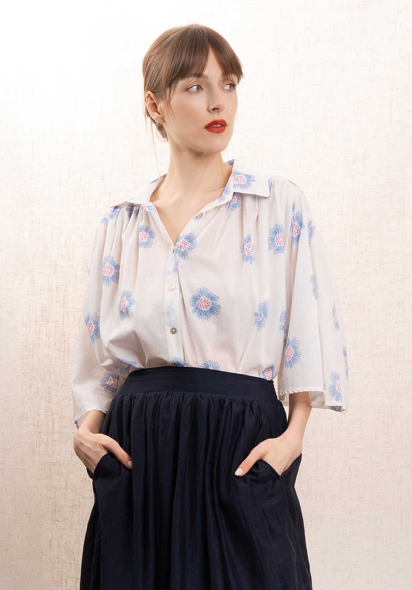 Blouse 13019 Blouse White-Blue-Pink