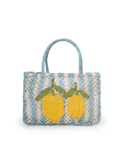 Women's Jute Beach Bag - Lemon  | Large Eco-Friendly Seaside Tote Sky-Natural