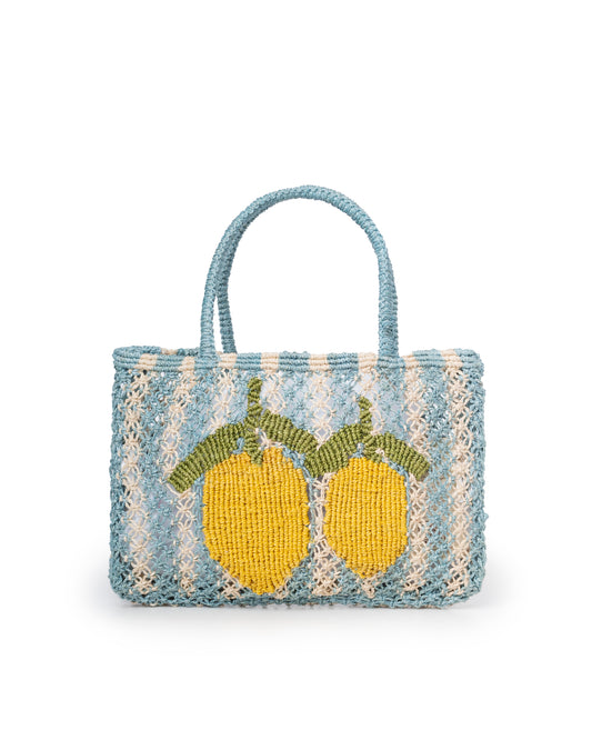 Women's Beach Bag Canvas Fabric - Lemon Sky-Natural