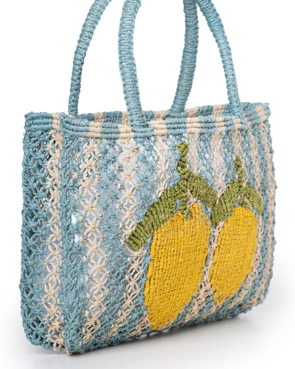 Women's Jute Beach Bag - Lemon  | Large Eco-Friendly Seaside Tote Sky-Natural