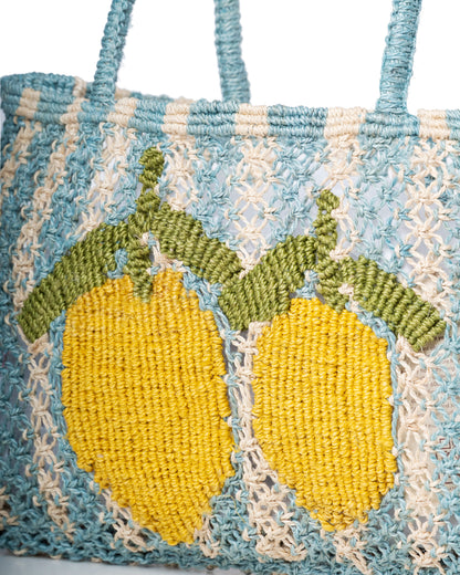 Women's Jute Beach Bag - Lemon  | Large Eco-Friendly Seaside Tote Sky-Natural