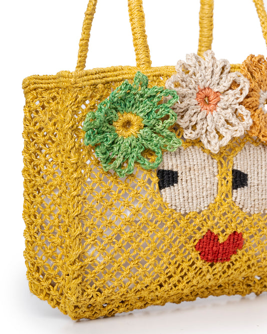 Women's Beach Bag Raffia And Cotton Blend - Yellow