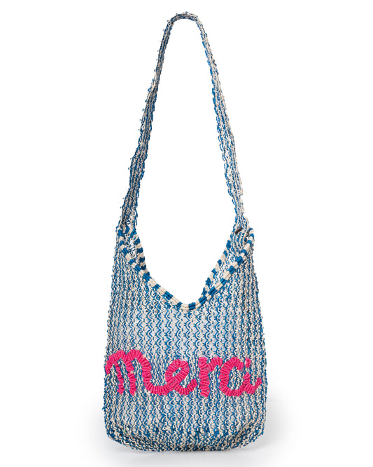 Drusilla Merci Handwoven Raffia & Cobalt Jute Beach Tote Bag