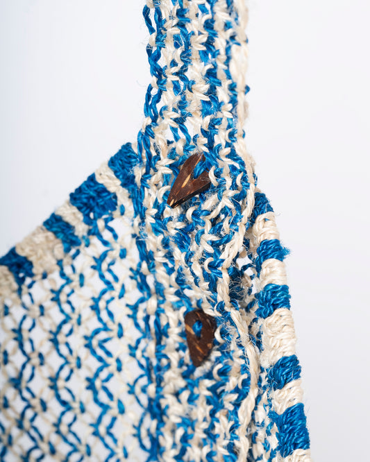 Drusilla Merci Handwoven Raffia & Cobalt Jute Beach Tote Bag