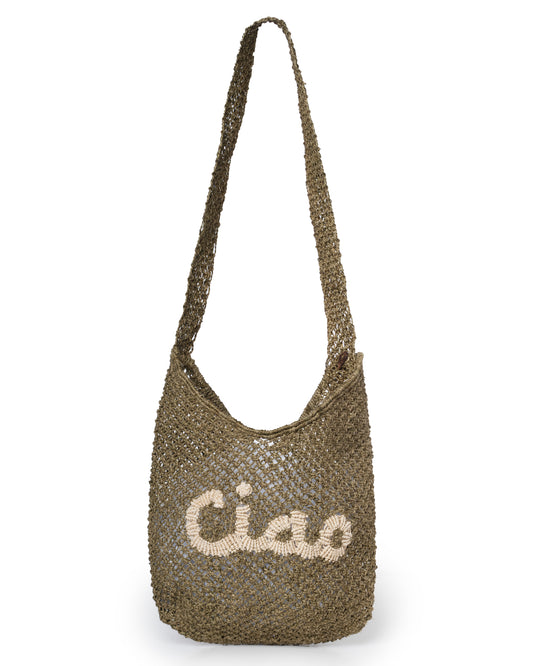 Women's  Jute Beach Tote Bag -  Drusilla Olive & Natural Raffia