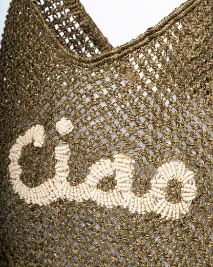 Women's  Jute Beach Tote Bag -  Drusilla Olive & Natural Raffia