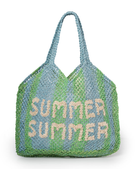 Women's Beach Tote Drew Cotton Canvas - Summer Sky Sky-New-Green