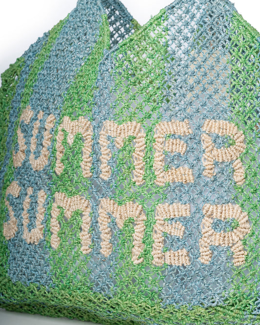 Women's Beach Tote Drew Cotton Canvas - Summer Sky Sky-New-Green