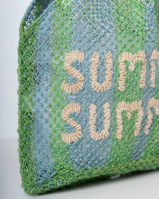 Women's Beach Tote Drew Cotton Canvas - Summer Sky Sky-New-Green