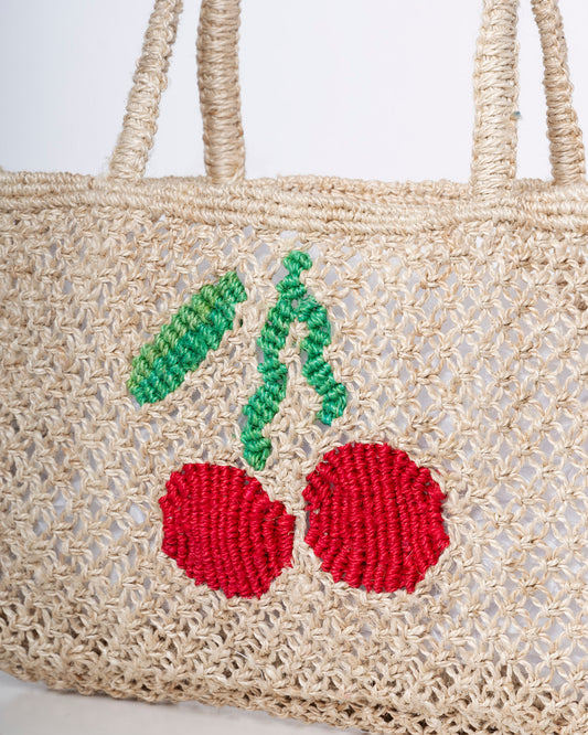 Variation 1: Women's Beach Bag Heavy Duty Canvas Fabric - Cherry Natural
