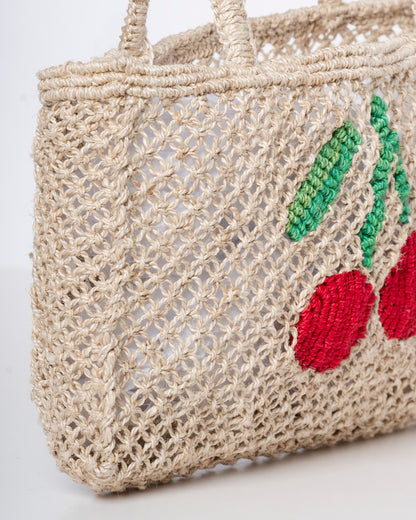 Variation 1: Women's Beach Bag Heavy Duty Canvas Fabric - Cherry Natural